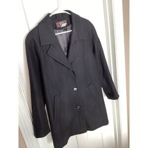 Vintage Stephanie Mathews Women's 100% Lana Long Over Coat Office Black Size 8